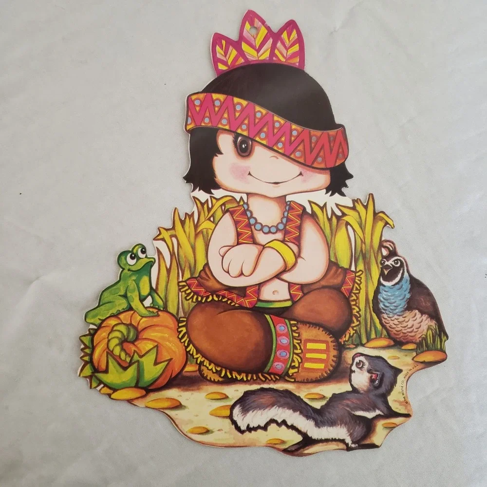 Beistle '78 Thanksgiving Harvest Pilgrim Indian Die Cut +‎ Pumpkin Wall Decor